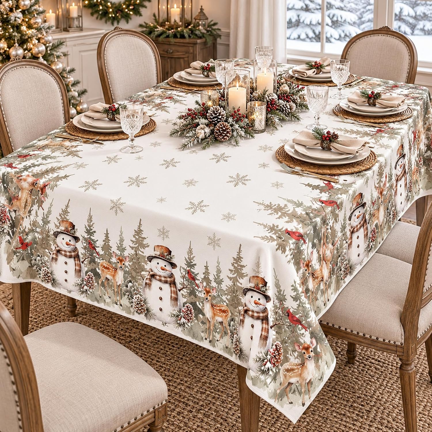 Christmas Pink Bow Red Berries Rectangle Tablecloth 60 x 84 Inches