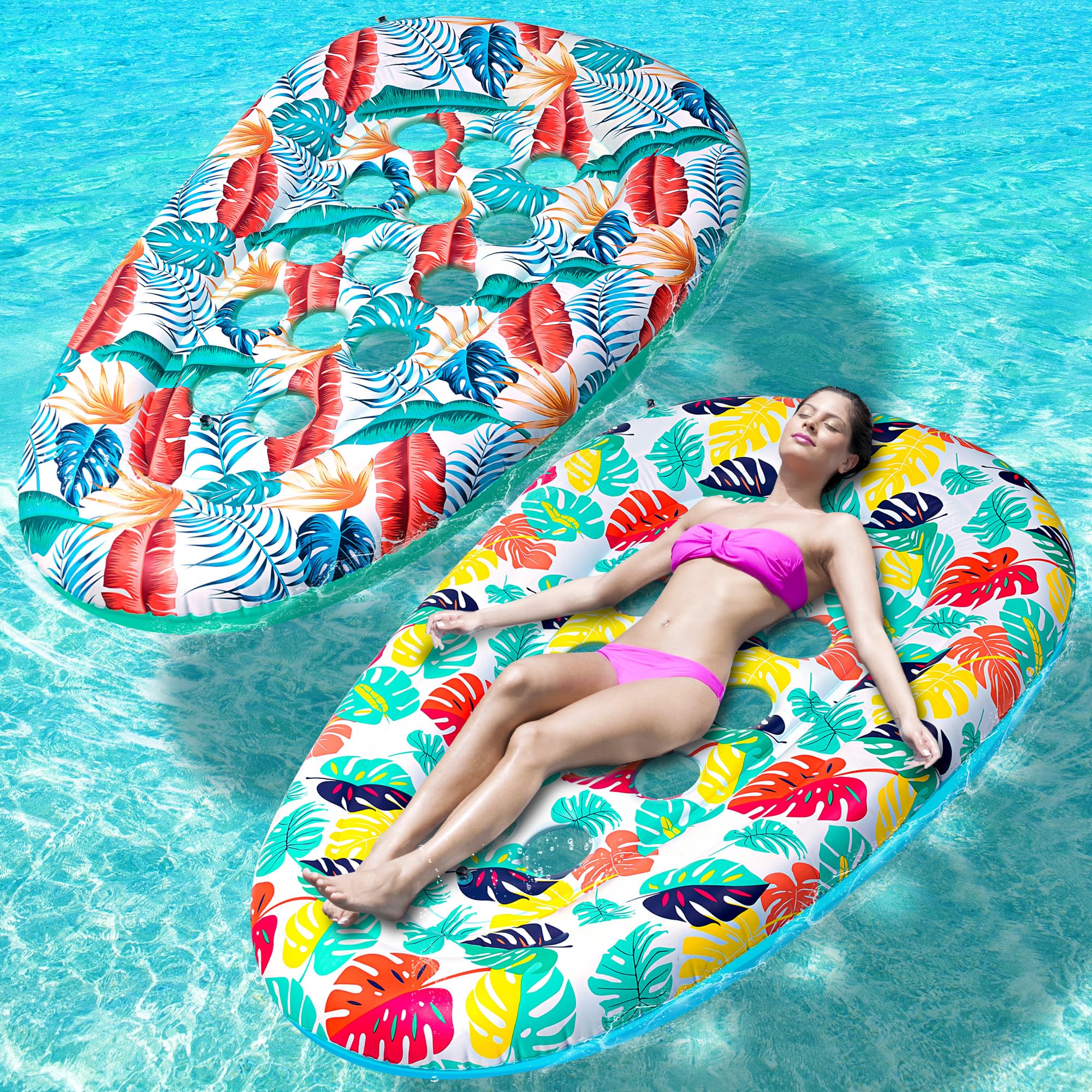 2 Pack Pool Floats Lounger, Instaywell Pool Floats Adult Heavy Duty, Pool Rafts Floaties Water Hammock Tanning Floating Pool Party Toys for Swimming Pool Summertime Beach Outdoor