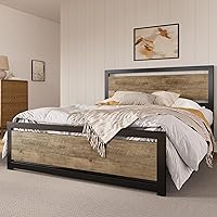 Vista 3 de SHA CERLIN Full Size Bed Frame with Modern Headboard, Heavy Duty Platform Metal Base with Square Footboard and 13 Strong Slats Support, No Box Marrón
