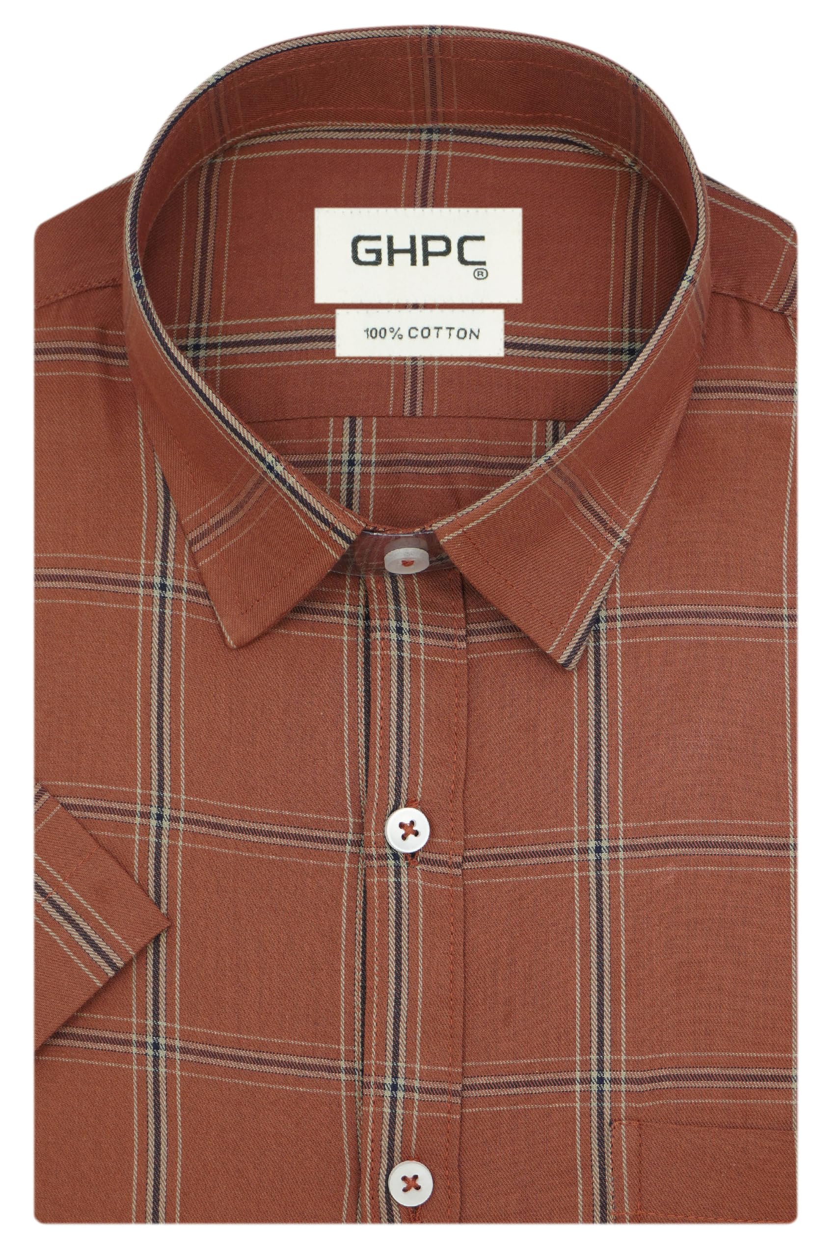 ghpc 100% Cotton Checkered Half Sleeves Regular Fit Formal Shirt for Men-picture-44