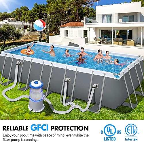 Miniatura 5 de Bomba de filtro de piscina iluminada de 1000 GPH para piscinas sobre el suelo, luz LED azul incorporada, carcasa transparente para monitor de