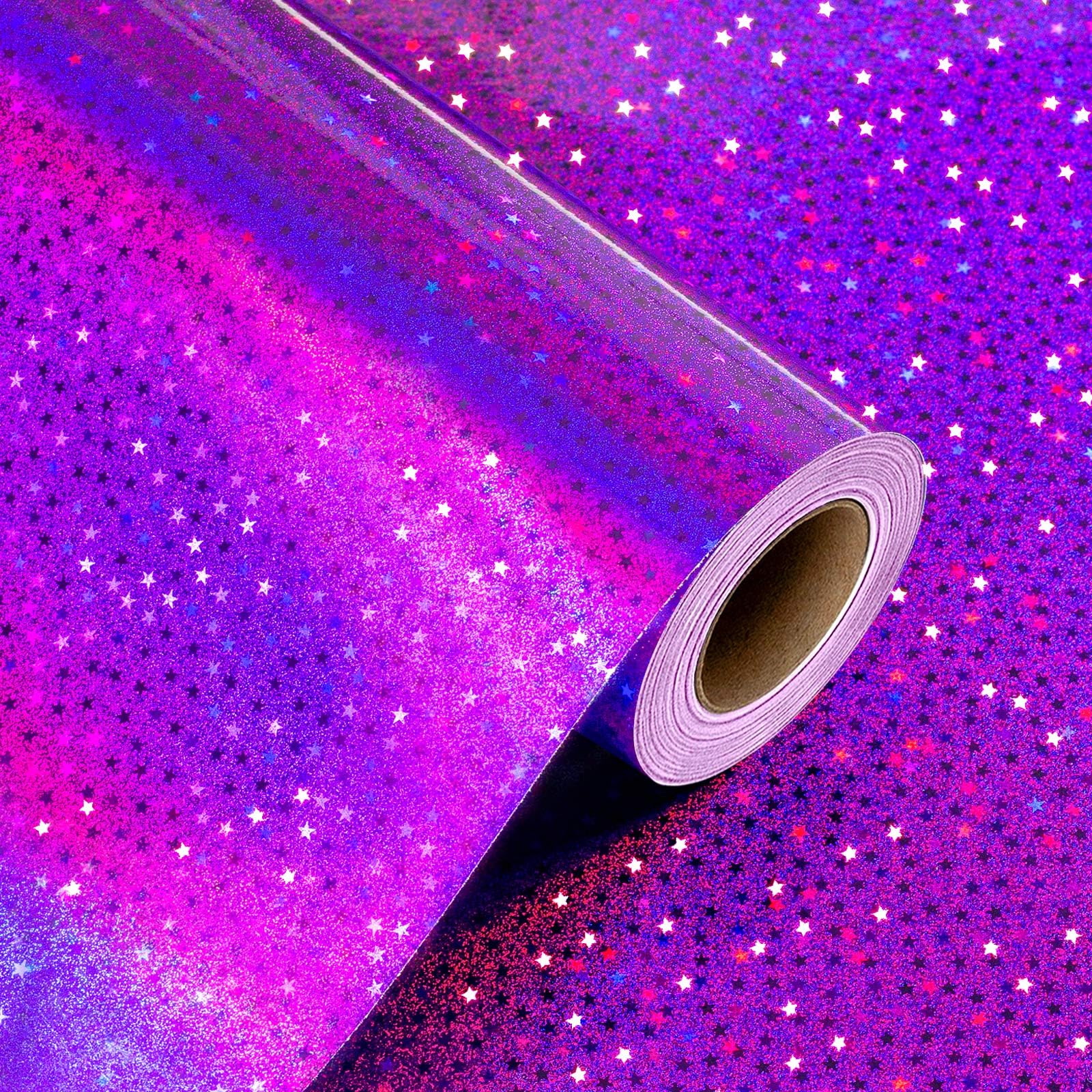 Wikadlik Purple Wrapping Paper, Holographic Star Gift Wrap Paper for Valentines Day, Halloween, Birthday, Wedding, Anniversary, Holiday, Christmas
