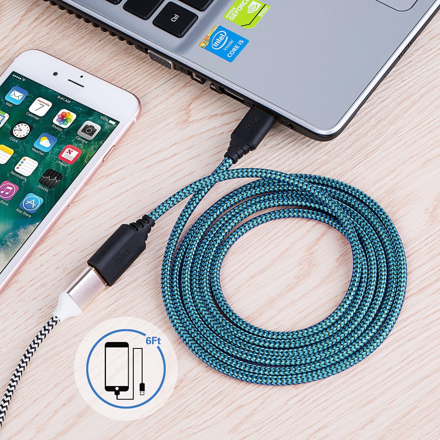 USB Cable Extension, OKRAY 2 Pack 6 FT USB 3.0 Extension Cord Nylon Braided USB Extender Cord - Type A Male to A Female with Gold Plated Connector Compatible for USB Flash Drive, Keyboard (Blue Blue)