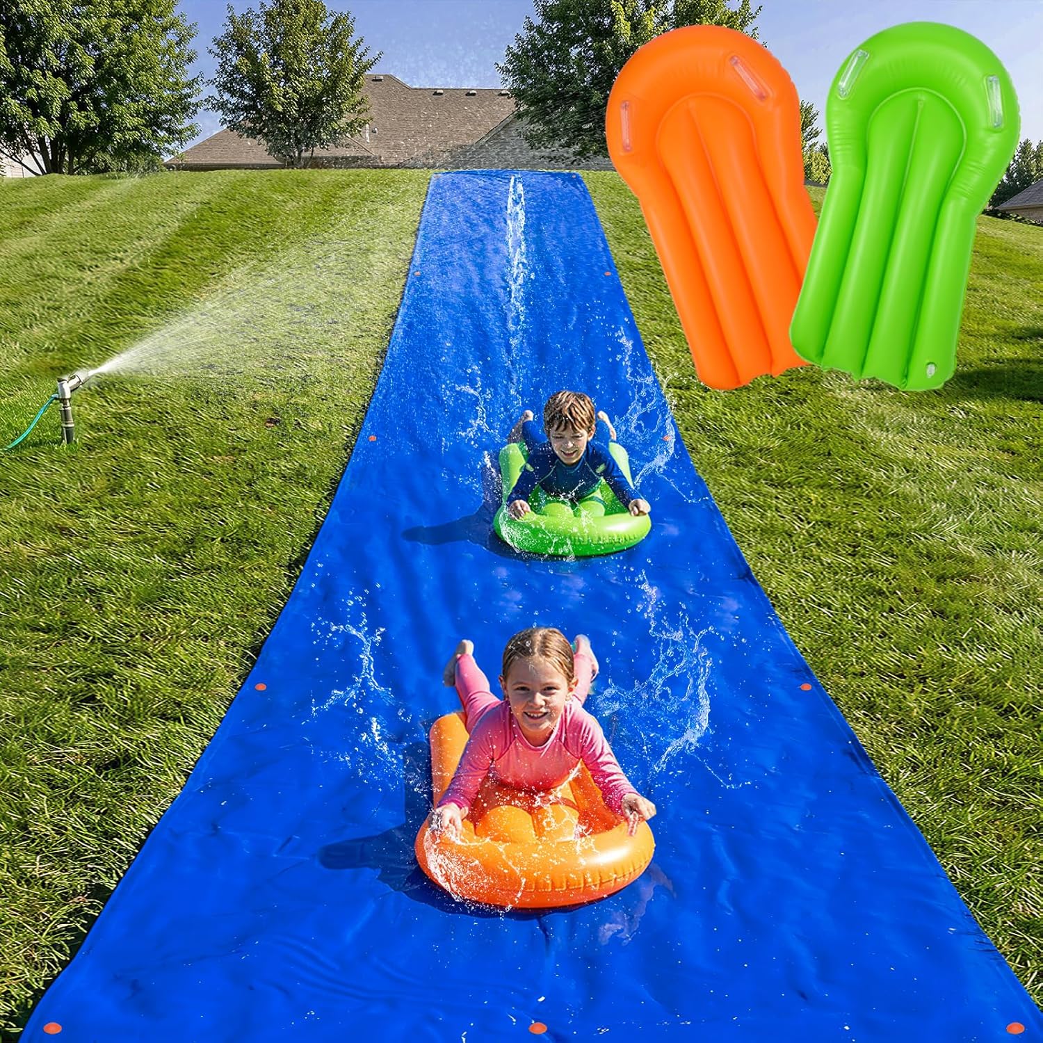 20 x 6 ft Widen Lawn Water Slide for Kids & Adults - Thick Durable Slick Waterslide with 2 Inflatable Bodyboards, Easy to Set Up with 12 Ground Stakes, Outdoor Backyard Fun Water Games for Summer