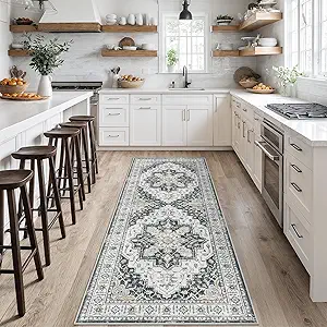Madane Hallway Runner 3x8, Kitchen Rugs Washable Entryway Rug Vintage Kitchen Runners Non Slip Indoor Area Rug Farmhouse Carpet Runner for Bathroom Living Room Bedroom (3 X 8, Black)