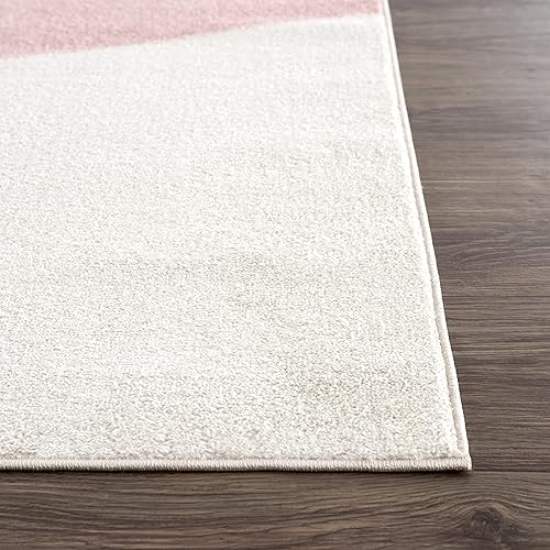 Miniatura 4 de Abani Alfombra contemporánea marfil y beige de 8 pies x 10 pies (7'9"x10'2"), líneas diagonales rosas y rayas clásicas inspiradas en el diseño de