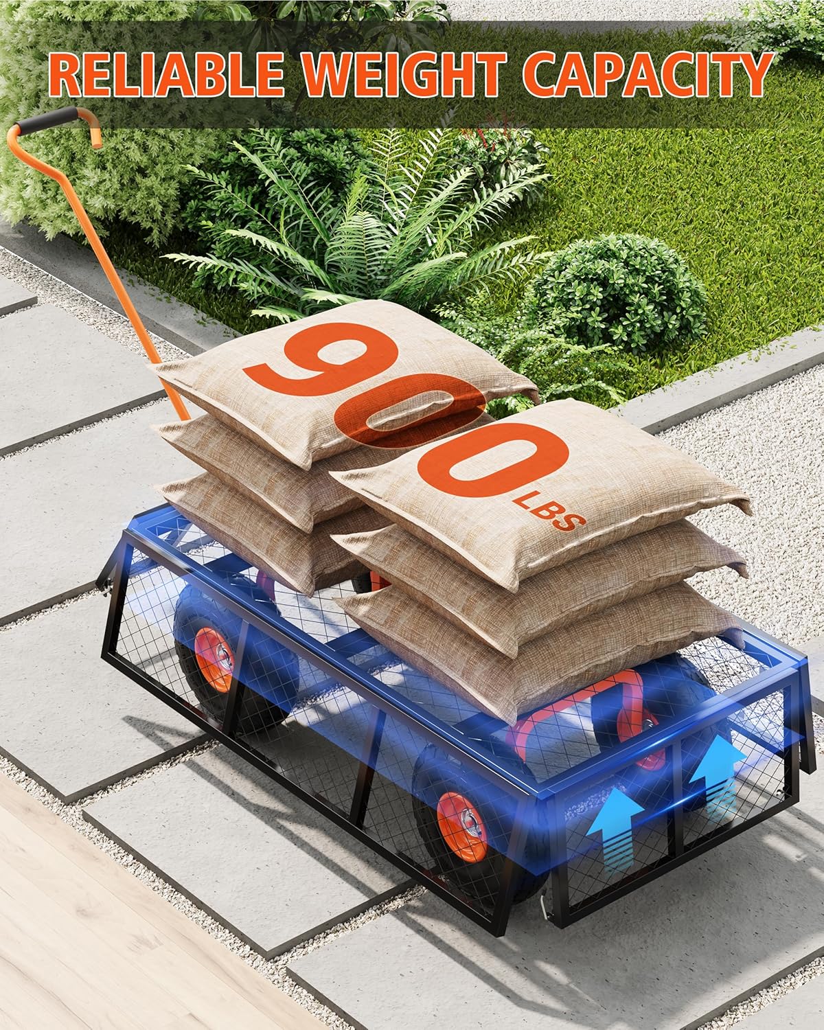 Heavy Duty Steel Garden Cart Wagon – 3-in-1 Utility, 900 lb Capacity, Removable Mesh Sides, 10" All-Terrain Wheels, 180° Rotating Handle – Ideal for Gardening Tools, Soil, Plants