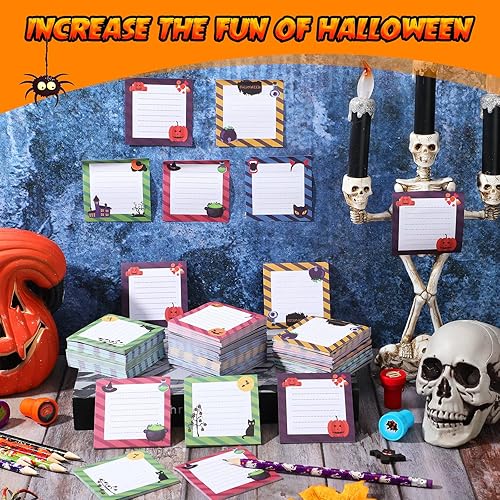 Miniatura 5 de Yexiya 120 notas adhesivas de Halloween con diseño de calabaza, extraño y espeluznante, autoadhesivas, divertidas notas adhesivas, marcadores de