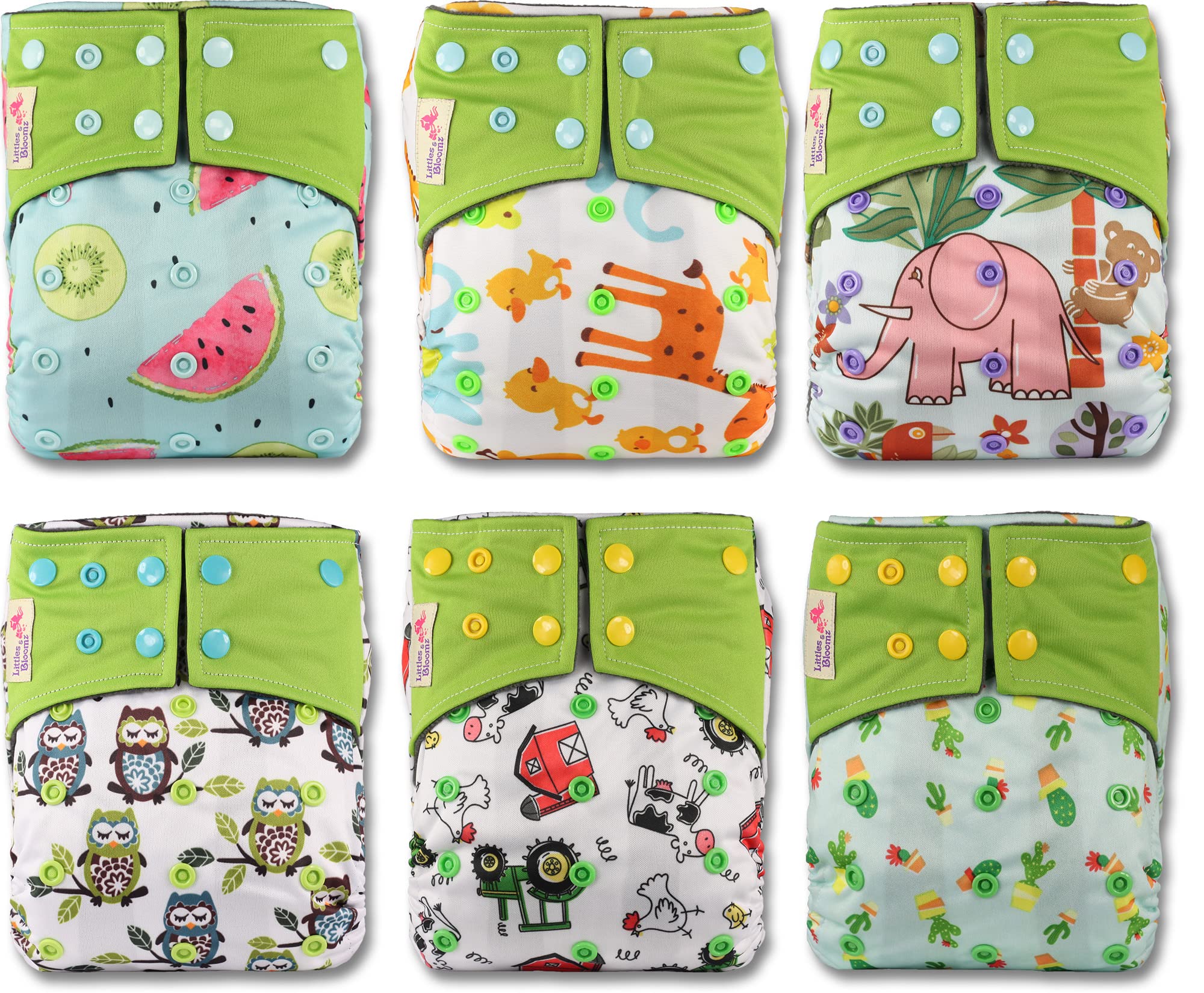 Littles & Bloomz Wiederverwendbare Windeln Baby Pocket Stoffwindel Charcoal Druckknopf 6 Windeln BCP-0601