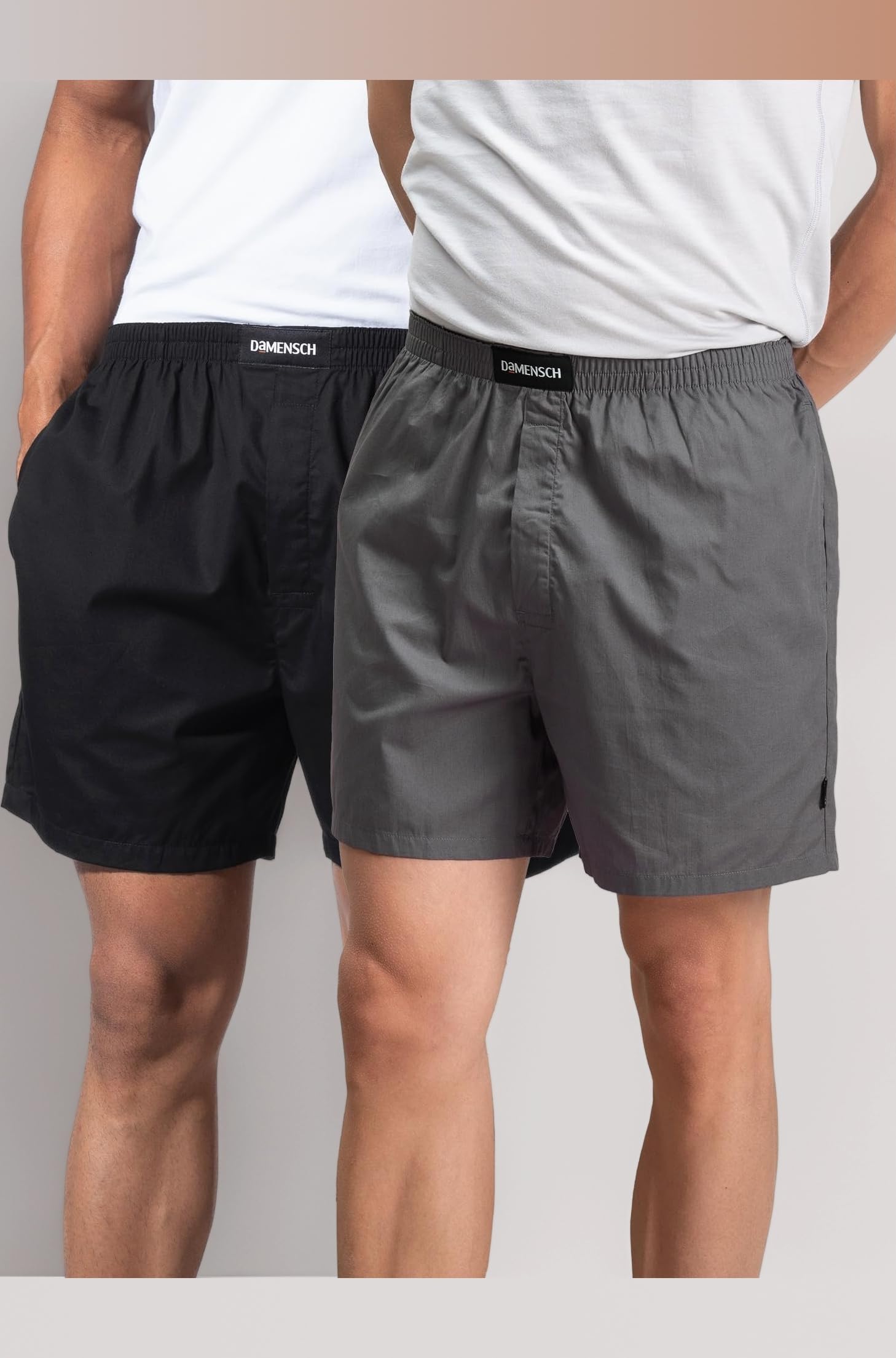 DAMENSCH Regular Fit Solid 100% Soft & Durable Cotton Boxer Shorts Dual Pockets Anti-Bacterial Moisture Wicking Microfibre Waistband Ultra-Light Boxers for Men