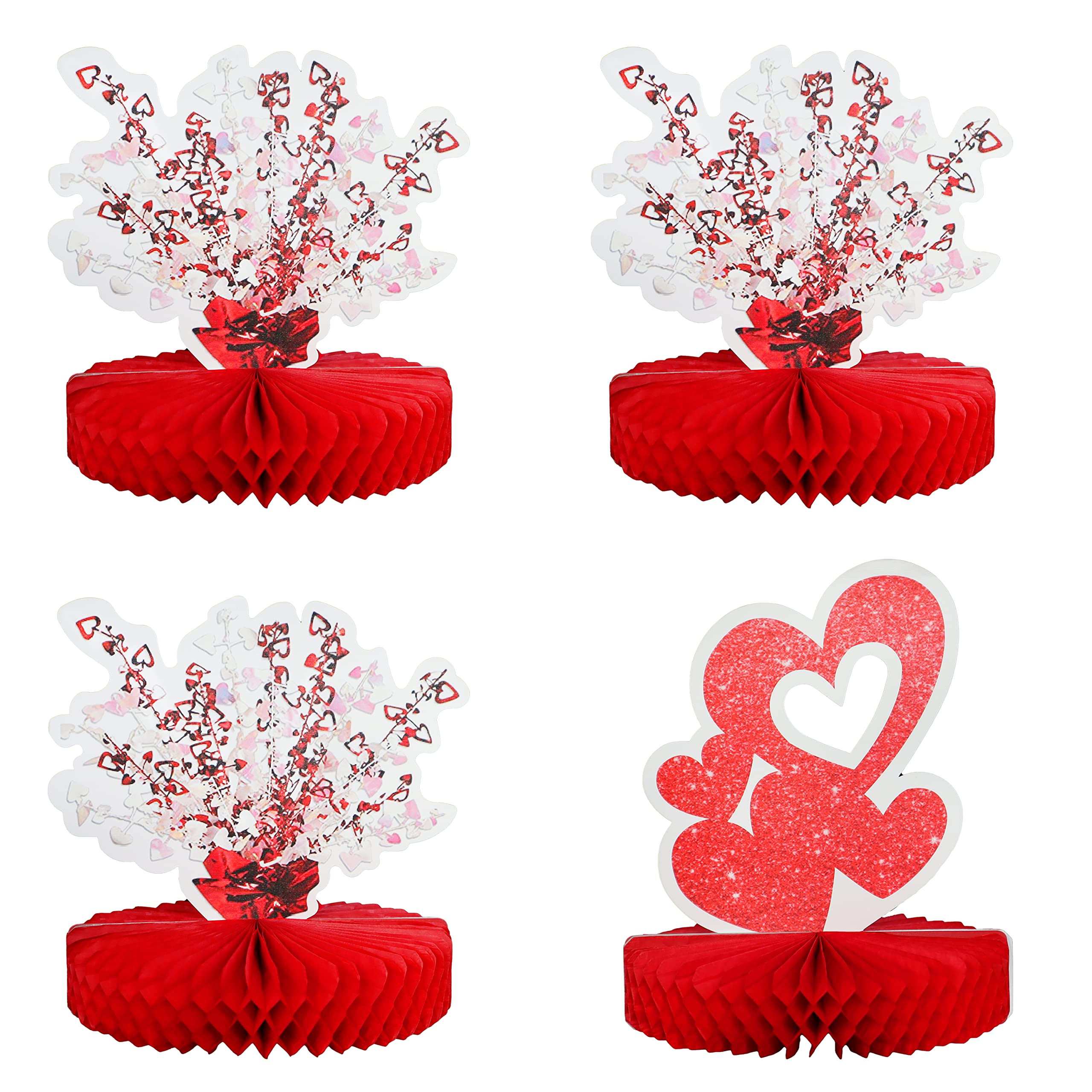 Pandecor 8 Pieces Red Heart Paper Table Centerpieces for Celebrate Valentine's Day, Table Honeycomb Paper Decorations for Wedding Confession Anniversary