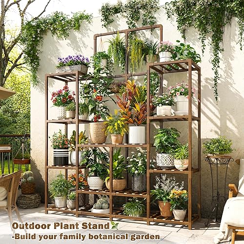 Miniatura 5 de EnHomee Soporte para Plantas de Interior Alto Soporte para Plantas de Exterior Estante Grande de Madera para Plantas de Interior para 18 Macetas de