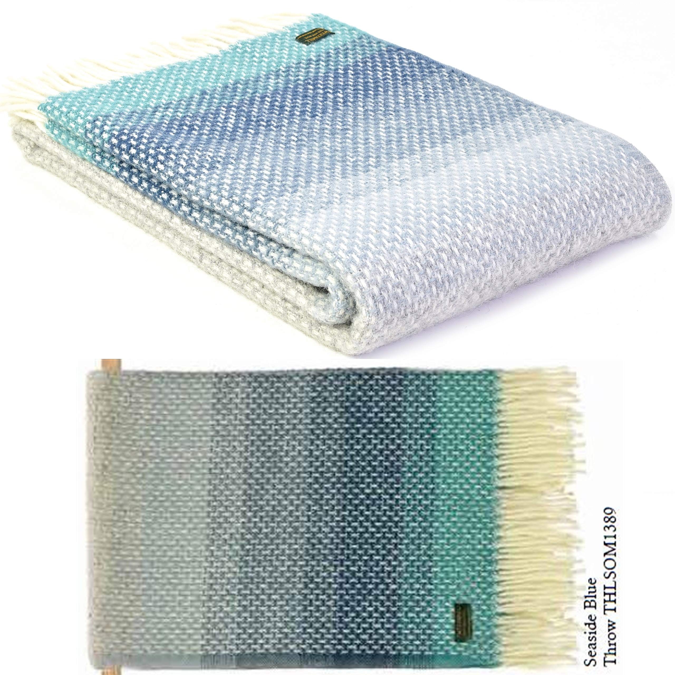 Tweedmill Textiles 100% Pure New Wool Ombre Throw, Seaside Blue, 150x180cm