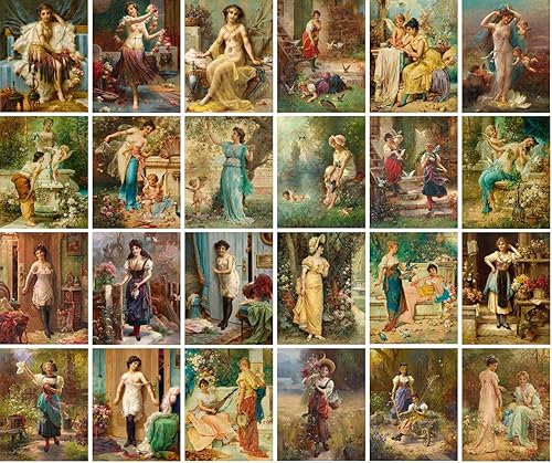 Miniatura 2 de PIXILUV Postales vintage 24 piezas hermosas damas antiguo museo pintura arte retro póster reimpresión