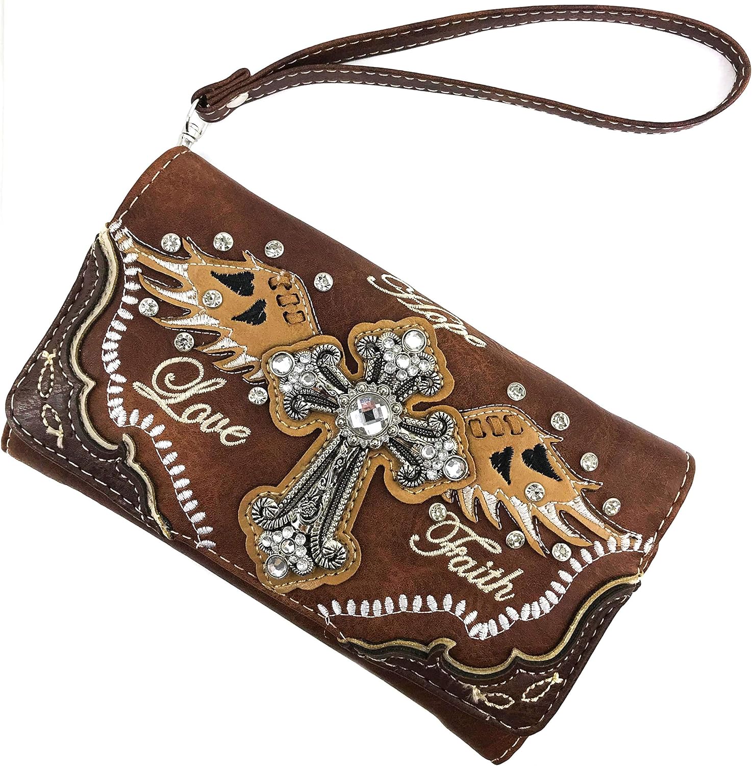 Zelris Faith Love Hope Cross Angel Wing Bible Women Crossbody Trifold Wallet - Image 2