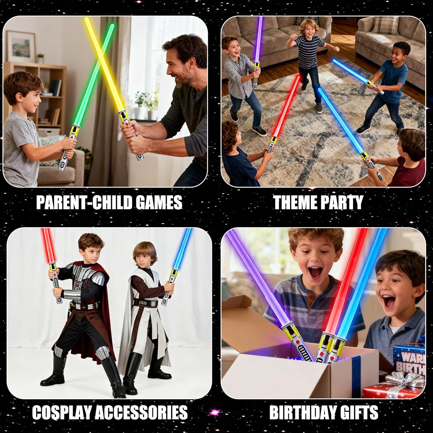 4 Pack 7 Colors Light Up Saber, Extendable Led Light Saber with FX Sound(Motion Sensitive), Galaxy War Fighter Sword Toy for Kids, Halloween Xmas Birthday Present