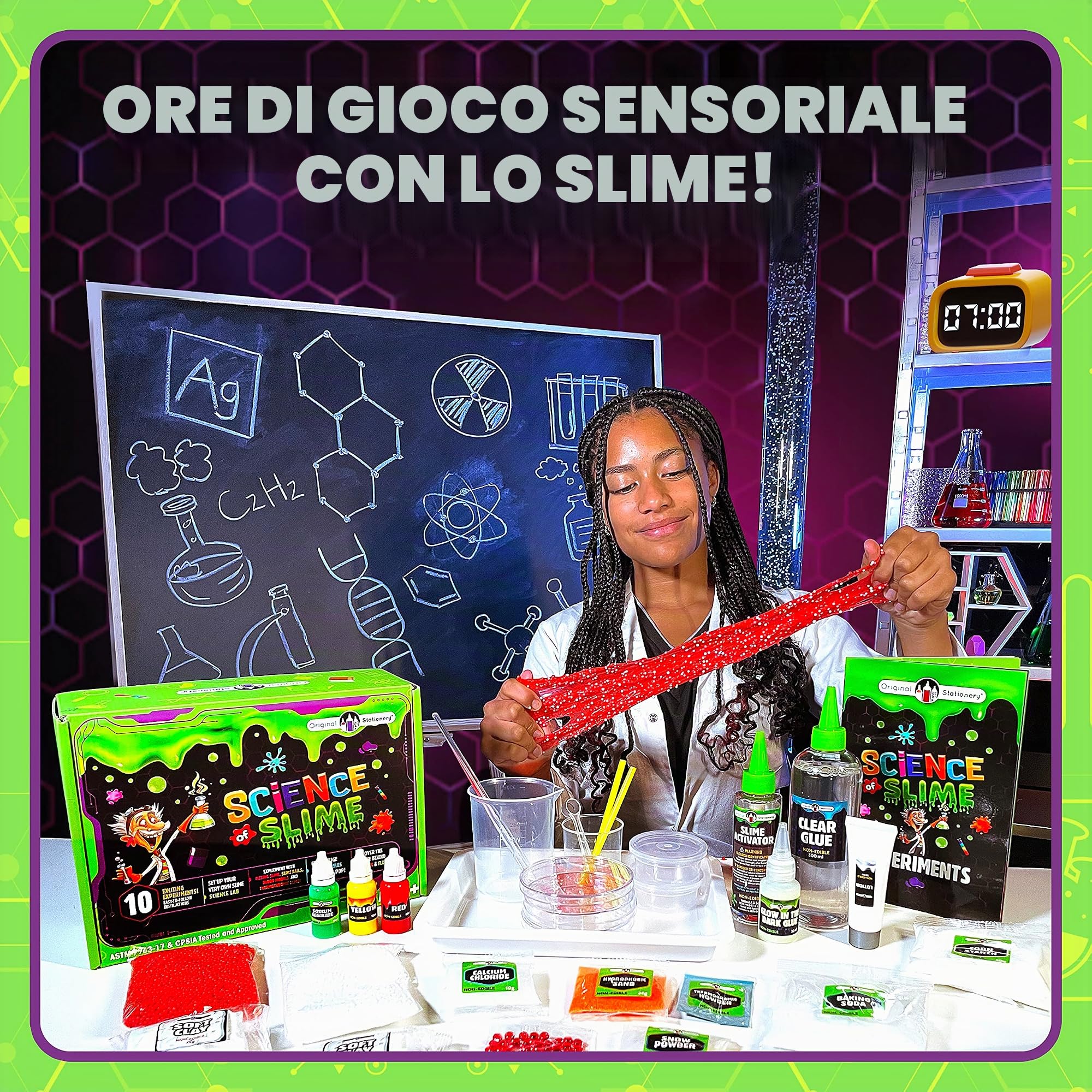 Original Stationery Scienza di Slime Kit, Set per Creare Slime Completo, Esperimenti Scientifici per Bambini Divertenti come Oobleck, Laboratorio di Slime, Regalo Compleanno