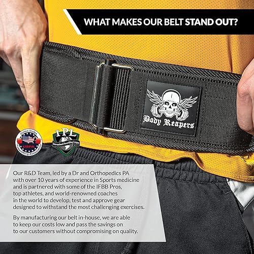 Miniatura 2 de Body Reapers Cinturón de levantamiento de pesas para hombres y mujeres cinturón de peso muerto con hebilla de metal autobloqueado y cinturón de