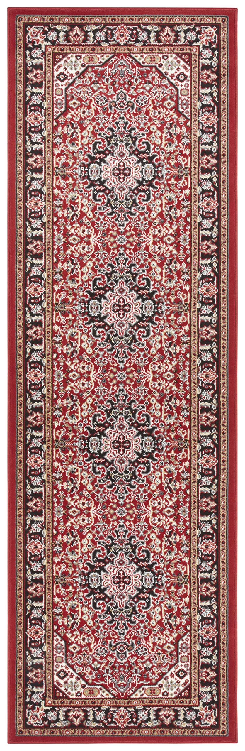 The Rugs Red Design Oriental Skazar Isfahan Rug - Vintage Borde Low Pile Carpet In | Size: 80Cm X 250Cm