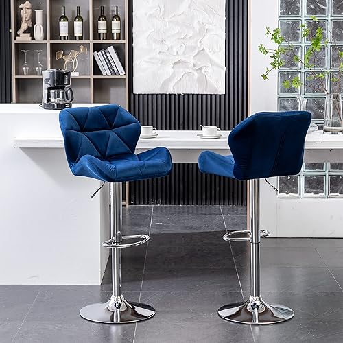 Miniatura 3 de Roundhill Furniture Breni - Taburetes de bar giratorios de terciopelo con diamantes de altura ajustable, juego de 2, color azul