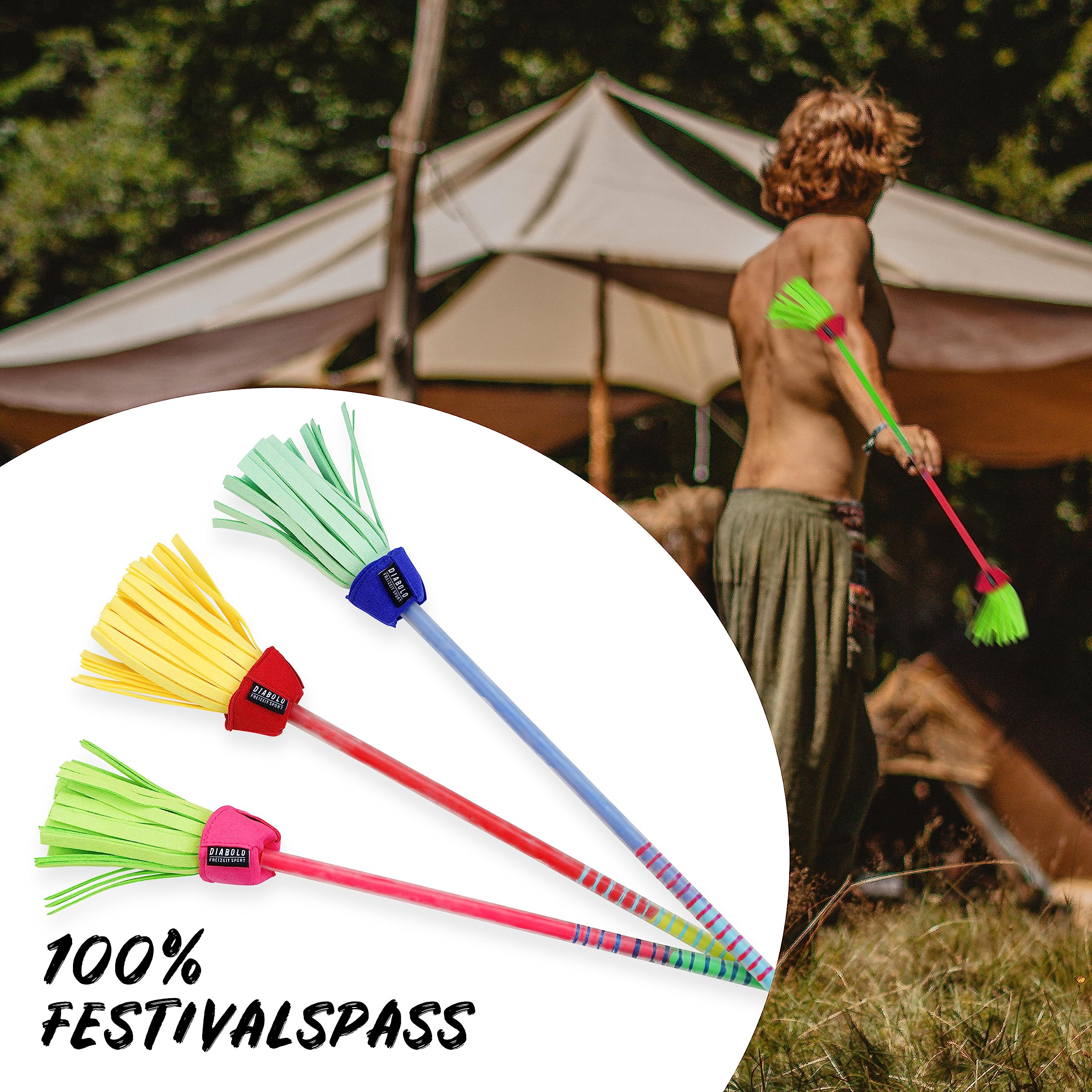 Diabolo Freizeitsport Flowerstick Pro Bâton de fleurs en fibre de verre avec 2 baguettes manuelles Réactif aux UV Peint à la main
