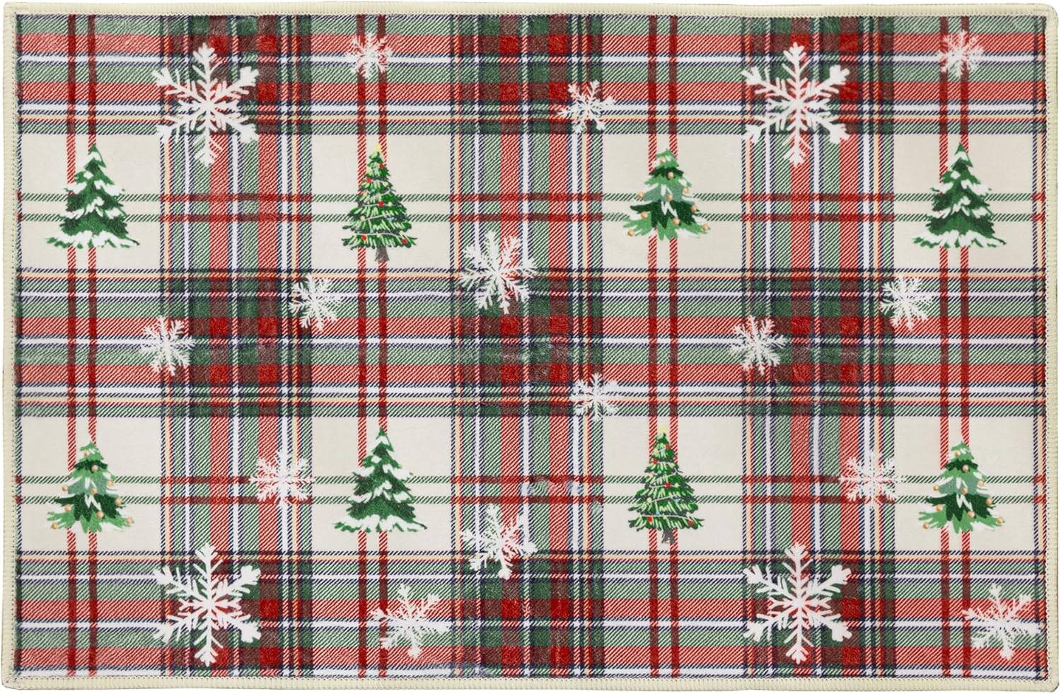 Christmas Entryway Rug Front Door Mat Indoor Entrance, Tartan Plaid Small Doormat Porch Entry Way Rug for Inside House, 2x3 Red Tree Snowflake Farmhouse Checkered Washable Bedside Area Rug for Bedroom