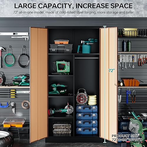 Miniatura 2 de Gabinete de Armario de Metal con Cerradura, Armario de 72" con Barra Colgante, Casillero de Almacenamiento con Cerradura, Gabinete de Almacenamiento