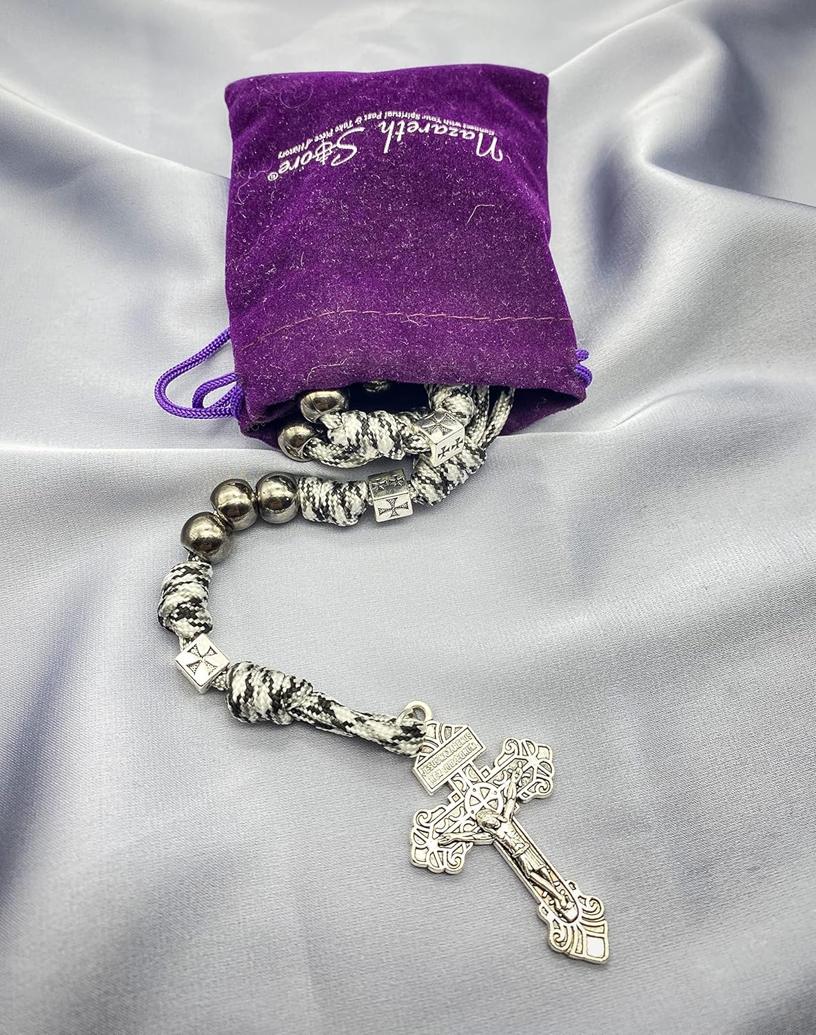 Nazareth Store Paracord Rosary Beaded Necklace St Michael Medal Resin Beads Durable Strong Rugged Cord Catholic Rosary with Pardon Cross - Image 6