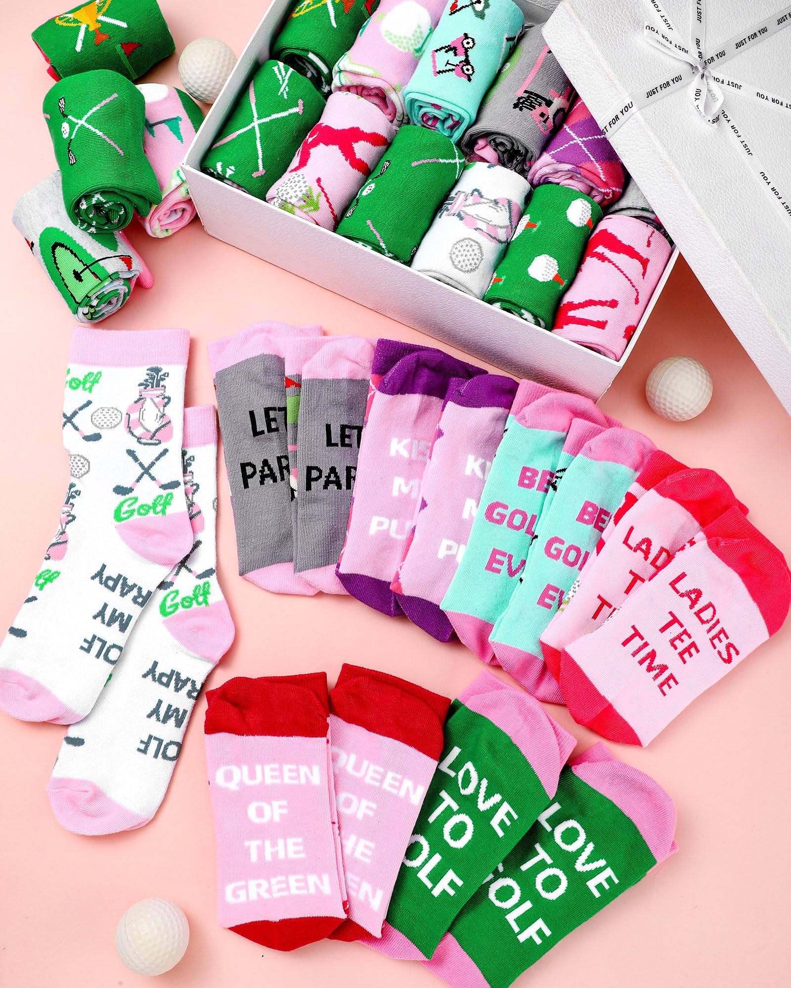 Patelai 24 Paar Damen-Socken mit Golf-Motiv, lustige Golf-Outfits, bunte Freizeitsocken für Golfer, Damen, Geburtstags- und Weihnachtsgeschenke, Mehrfarbig/Meereswellen (Ocean Tides), 9-11