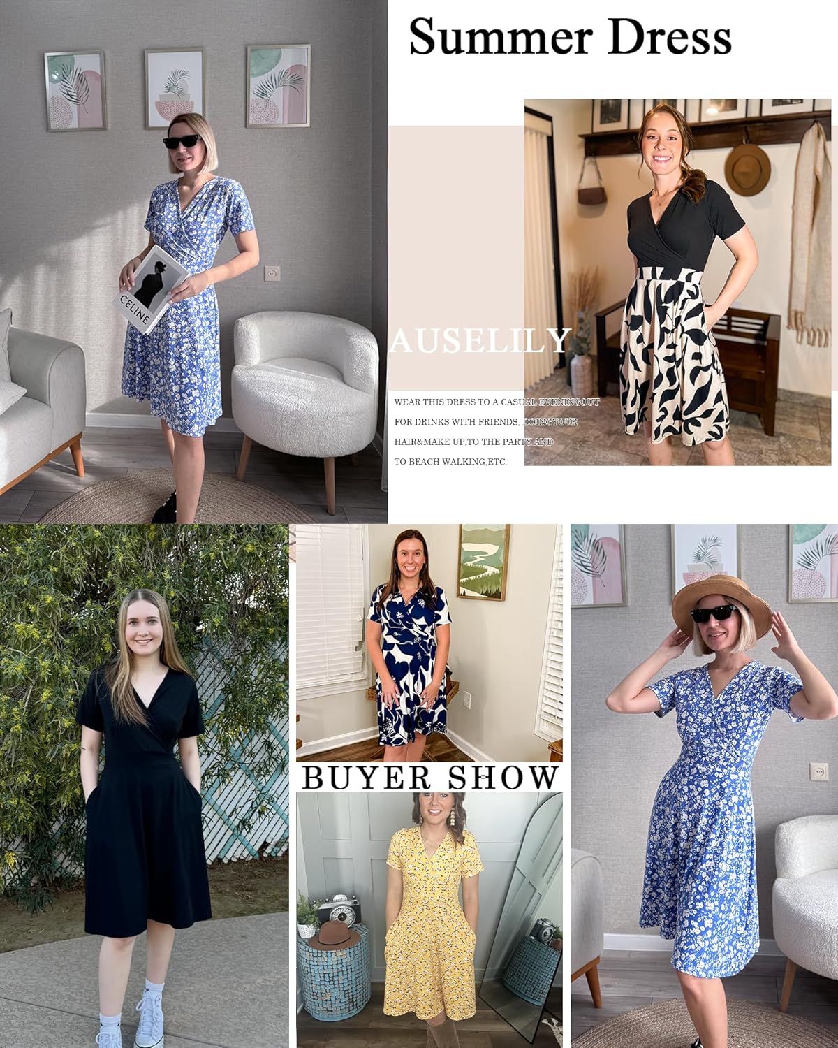 AUSELILY Womens Summer Dresses 2026 Short Sleeve V Neck Floral Sundress with Pockets - Image 5