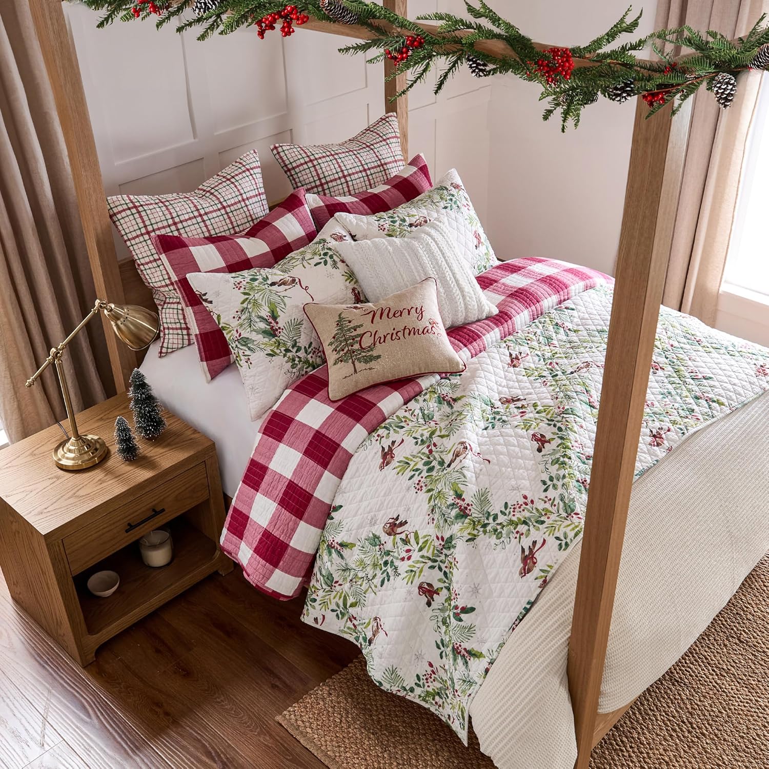 Levtex Home - Tinsel Tidings Euro Shams - Set of 2 (26x26in.) - Red Green White - Reversible - Cotton