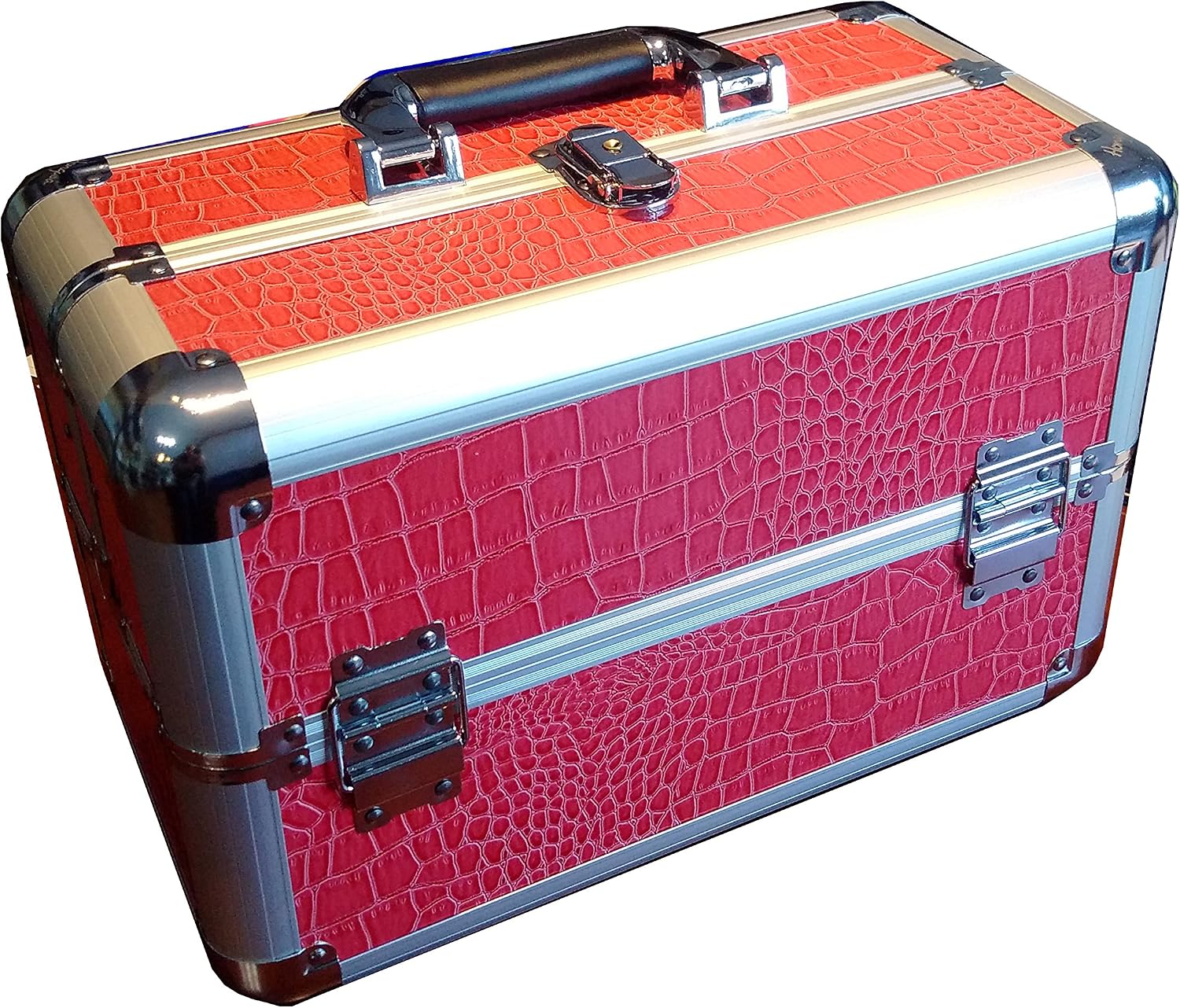 Makeup Train Case Aluminum Cosmetic Jewelry Organizers Pink Artificial Leather