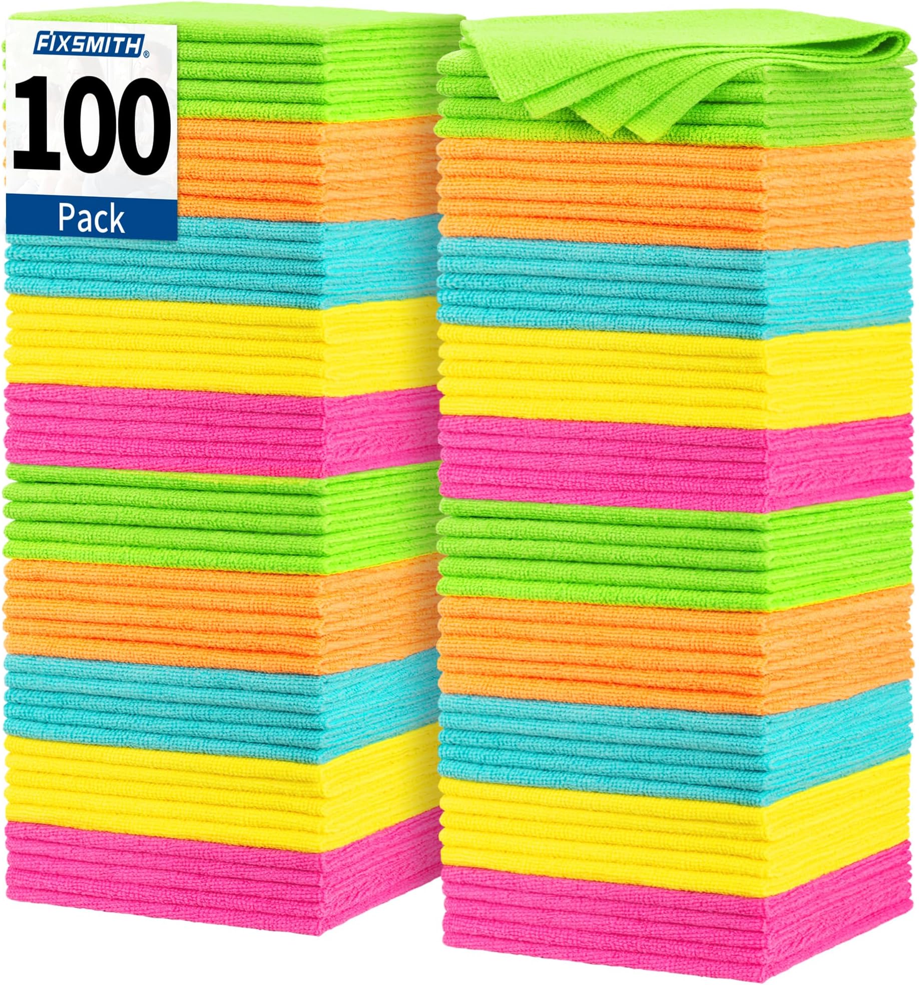 FIXSMITH Microfiber Cleaning Cloth, 100 Pack Shop Towels, Lint-Free Car Wash Towels, All-Purpose Absorbent Cleaning Rags for Housekeeping, Dust Cloth for Office, Mechanic, Automotive （12inx12in）