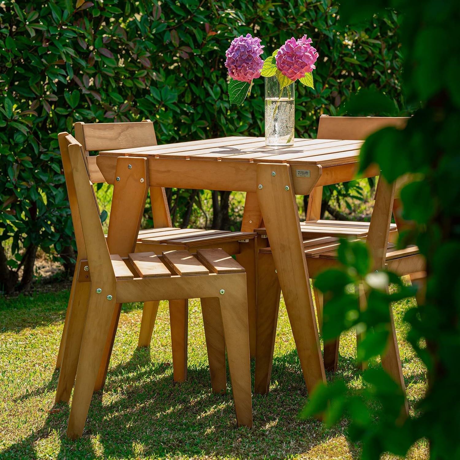 Mobili Fiver, Wooden Garden Table 31.5 X 31.5 in, Elena, Teak Color, for 4 People, Modern Dining Table for Outdoor, Porch, Terrace, Italian Furniture