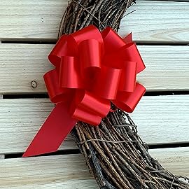 Red Decorative Gift Pull Bows - 5 Wide, Set of 10, Christmas, Presents Wrapping Ribbons, Gift Basket Decor, Patriotic Birthday, Wreath, Fundraiser, Retail Display Packaging Wrap