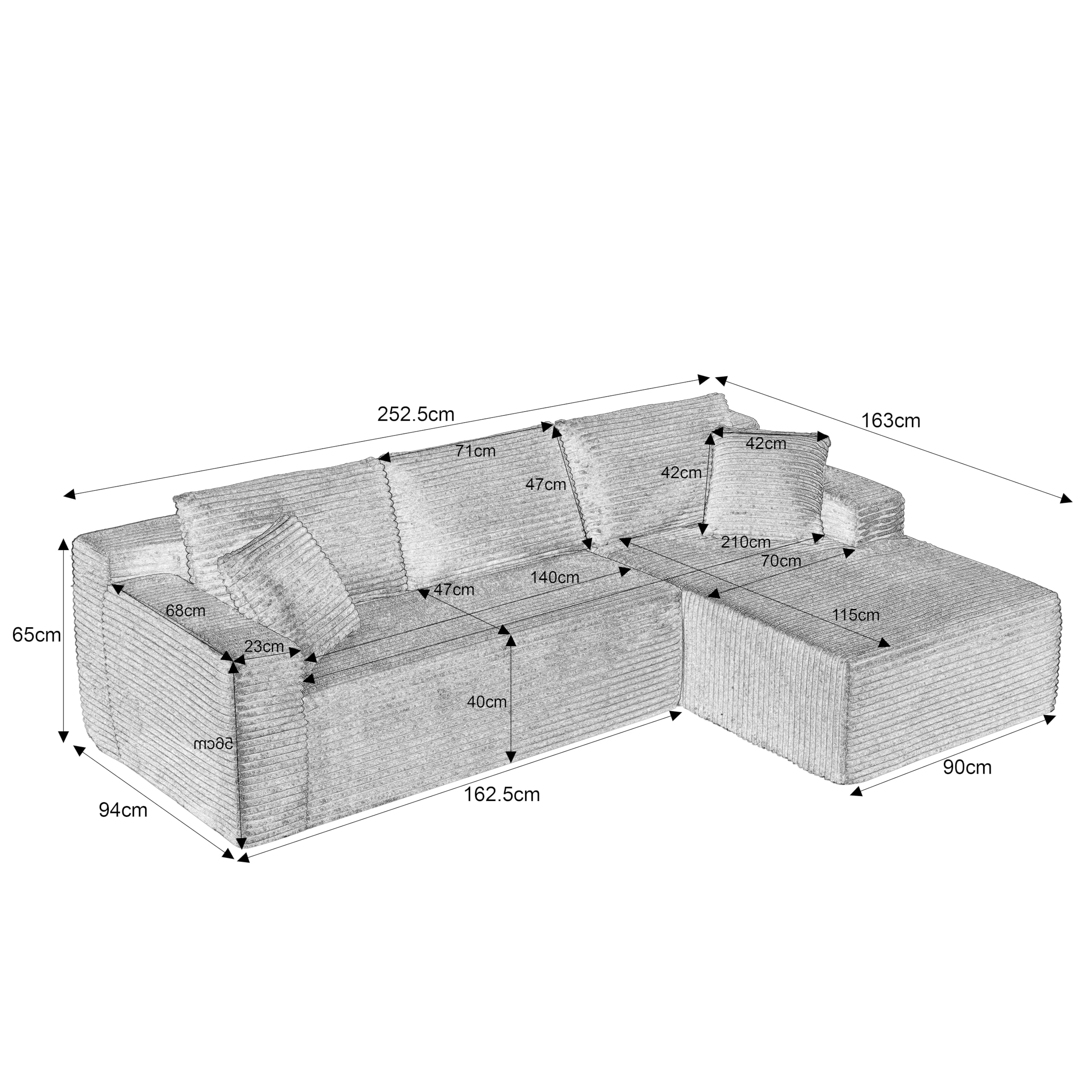 Sofá Seccional Modular en L con Chaise Oversize 3 Asientos | Memory Foam, Para Sala de Estar, Chaise Oversize, Diseño Modular, 3 Secciones