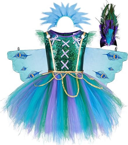 Spooktacular Creations Disfraz de pavo real azul verdoso para niñas