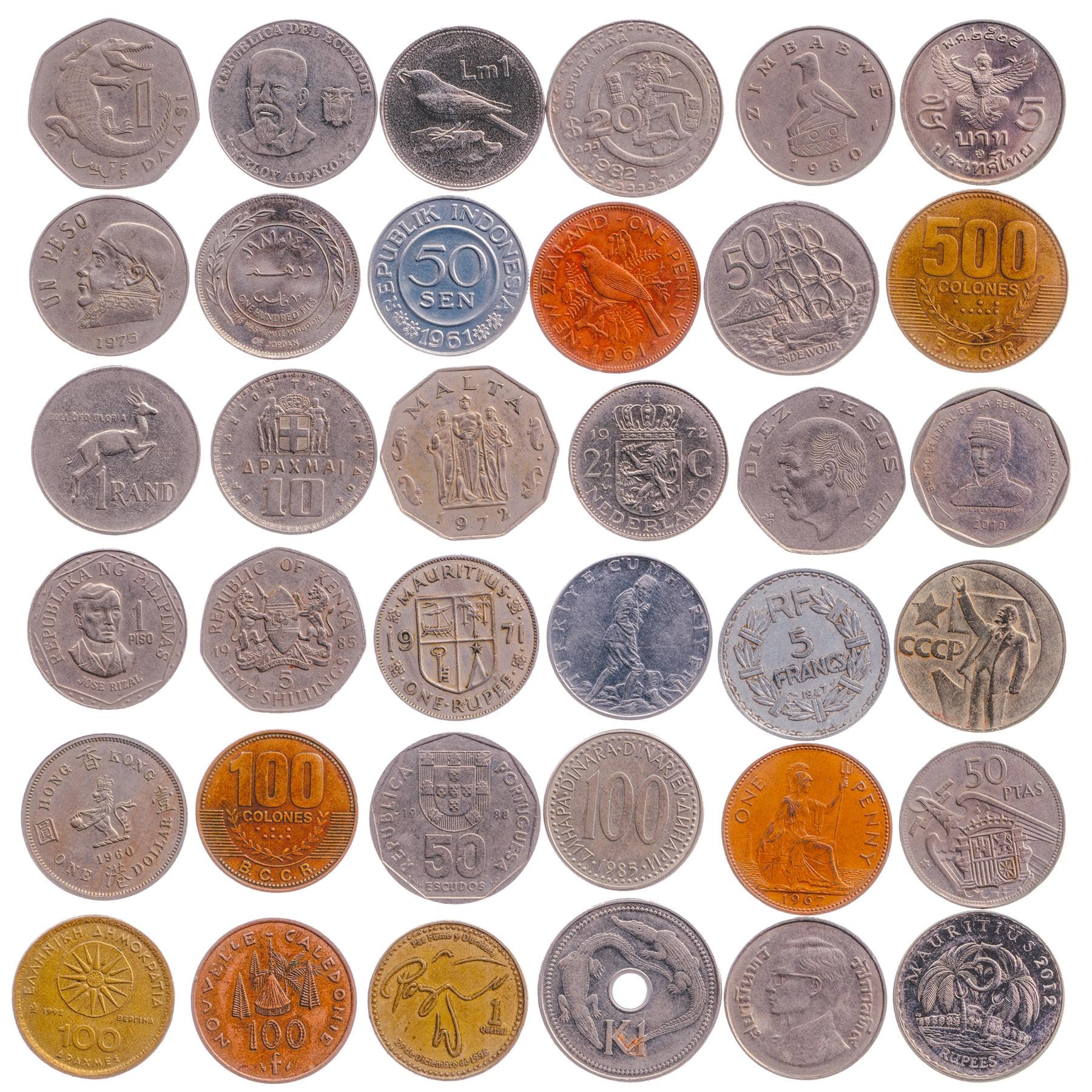 Largest Coin Collection - 20 Oversized Coins - 1.15+ Inch Big Diameter (29-35 mm) - Real Large Circulated Currency - No Duplicates