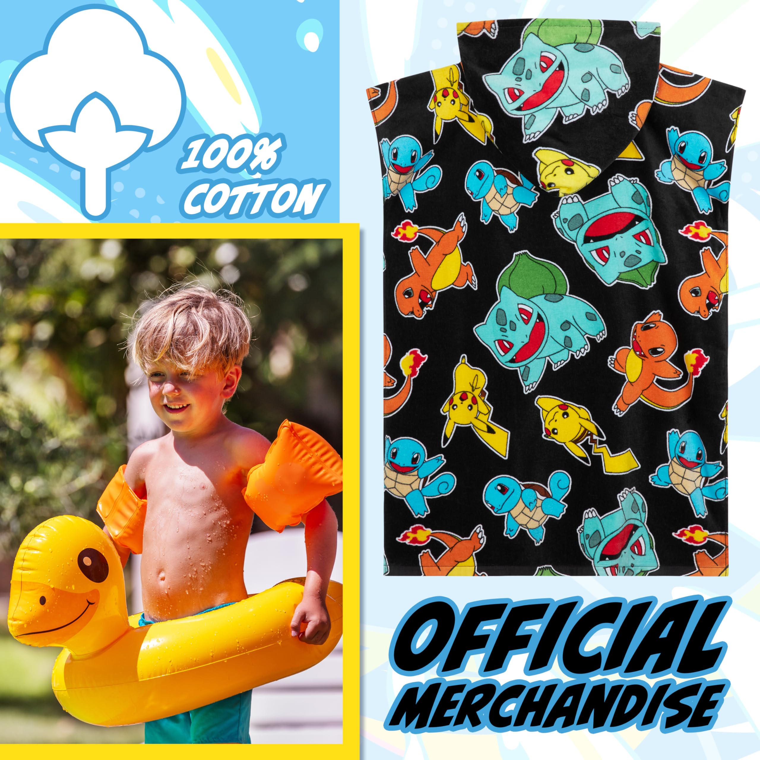 Asciugamano Con Cappuccio Pokémon - Poncho Per Bambini, Cotone 100%, Design Pikachu E Pokeball - Foto 2