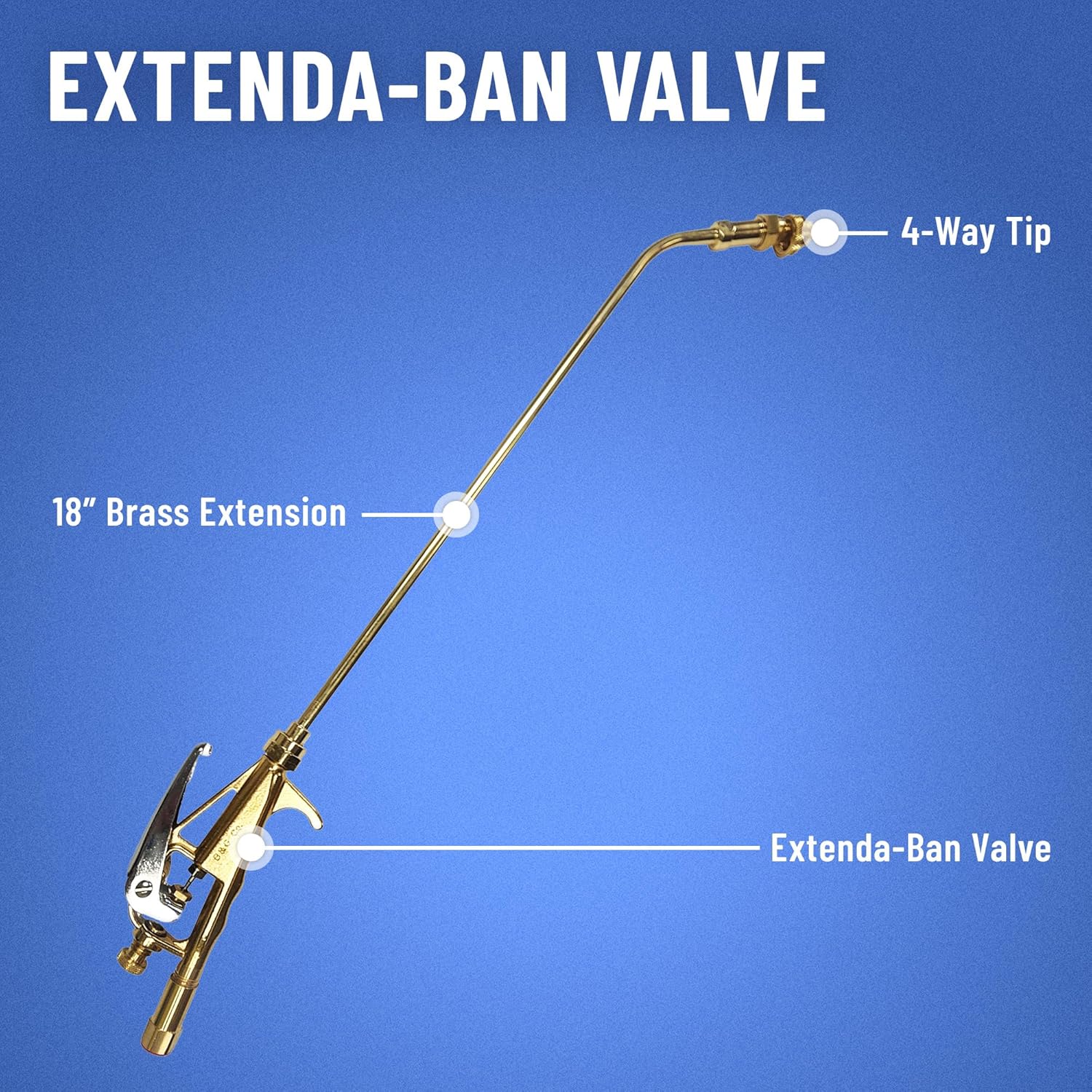 B&G - Extenda-Ban Valve (22042400) - 18" Brass Extension - 4-Way Tip - Precision Spray Upgrade for B&G Primeline Sprayer & AccuSpray Elite