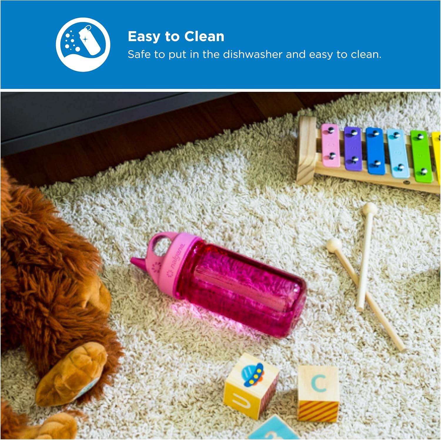 Nalgene Kids Sustain Grip-N-Gulp Water Bottles Made with Material Derived from 50% Plastic Waste, Leak Proof Sippy Cup, Durable, BPA and BPS Free, Dishwasher Safe, Reusable, 12 Ounces, Orange Volcano