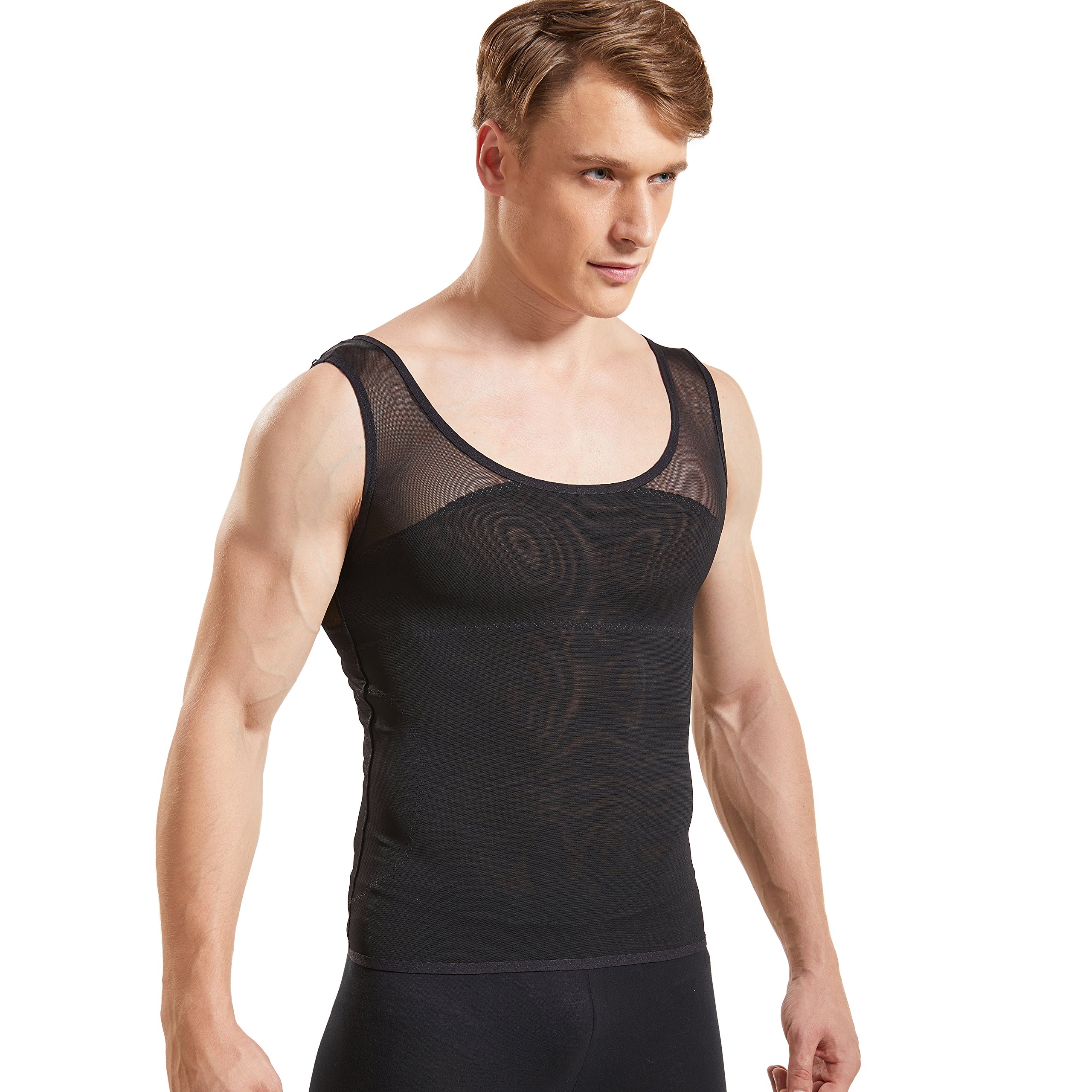 HANERDUN Débardeur Gainant pour Hommes Chemise Minceure de Compression sans Manches Masquer la Gynécomastie Moobs Rendre Le Ventre Plat