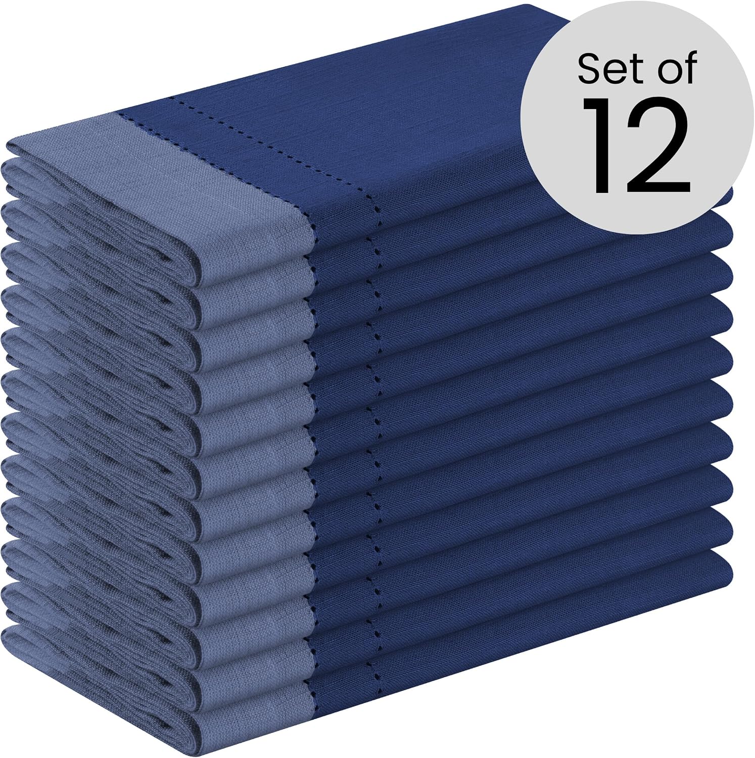 Cotton Clinic Set of 12 Hemstitch Cloth Napkins 100% Cotton 20X20 inches - Ultra Soft Absorbent Restaurant Hotel Quality - Cocktail Napkins Wedding Dinner Napkins - Washable Cloth Napkins Navy Blue