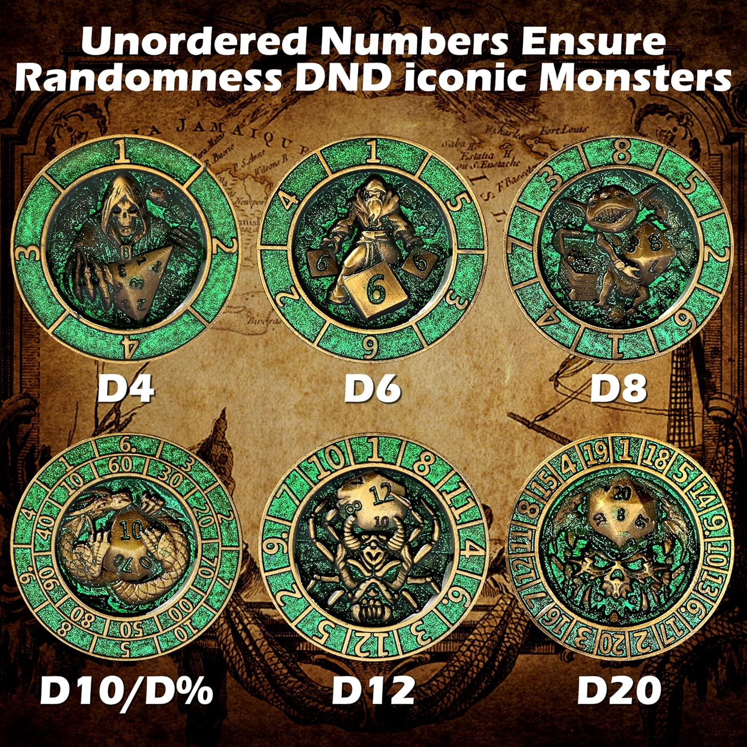 DND Dice Spinner, 7 in 1 DND Spinner Dice for Dungeons and Dragons, D and D Dice for MTG RPG D&D (Bronze)