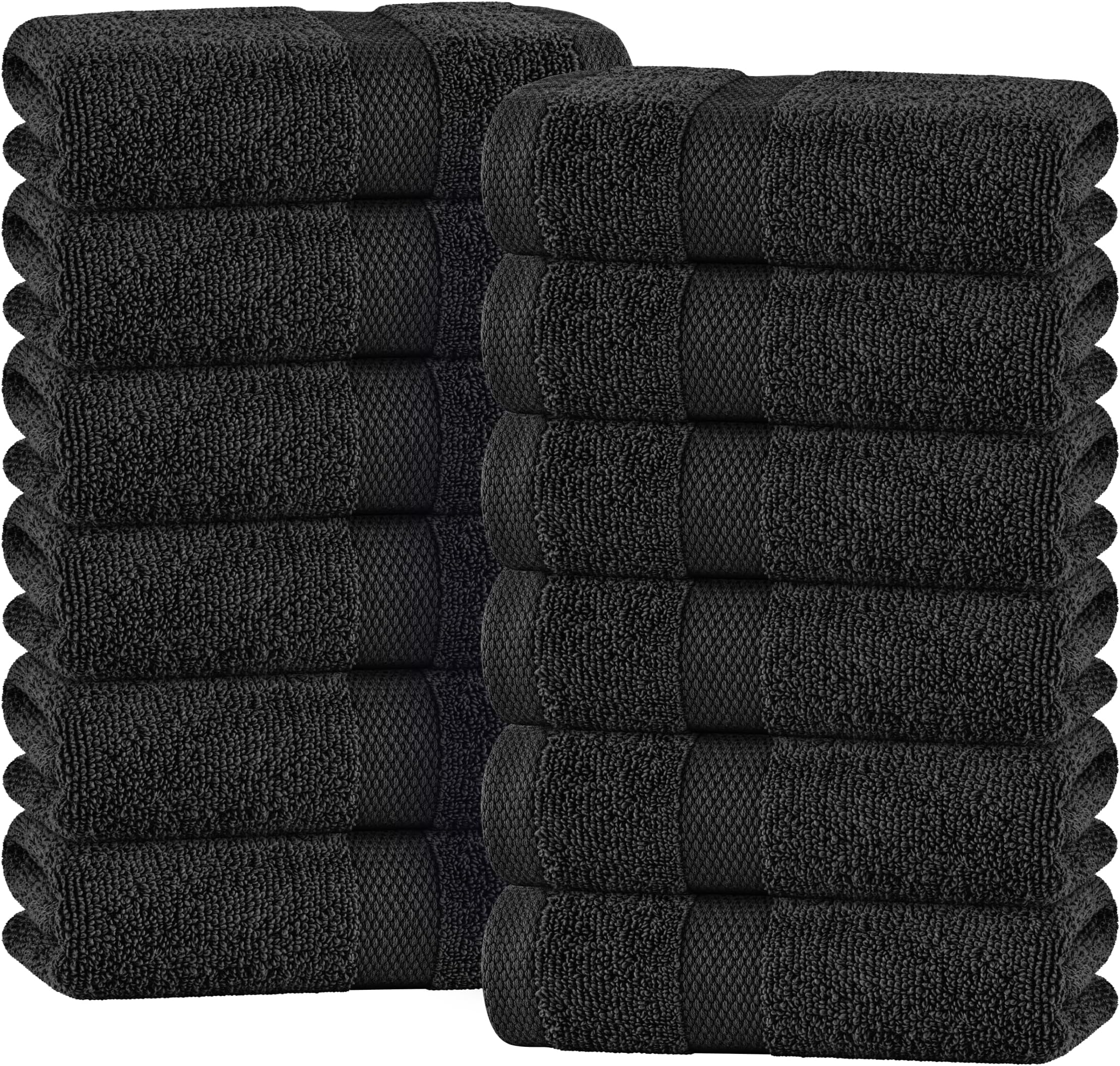 White Classic Black Hand Towels for Bathroom [12 Pack] Cotton Hand Towel Bulk for Gym, Kitchen and Spa, 16x27 Inches Soft Highly Absorbent Quick Dry Terry Salon Towels