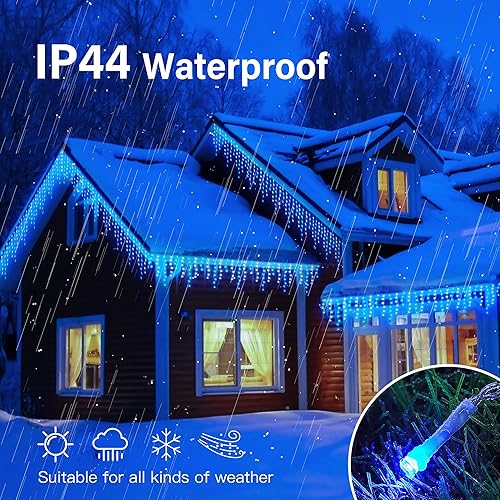 Miniatura 8 de Hopolon Luces LED de carámbano de Navidad de 33 pies, 360 L, impermeables, 8 modos de iluminación, con 60 gotas, luces de Navidad para bodas,