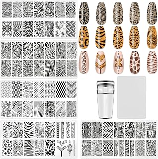 HYWWPFLAY 5Pcs Leopard Print Nail Stamping Plates Kit with Stamper & 2 Scrapers - Stainless Steel Nail Art Templates for Easy Designs