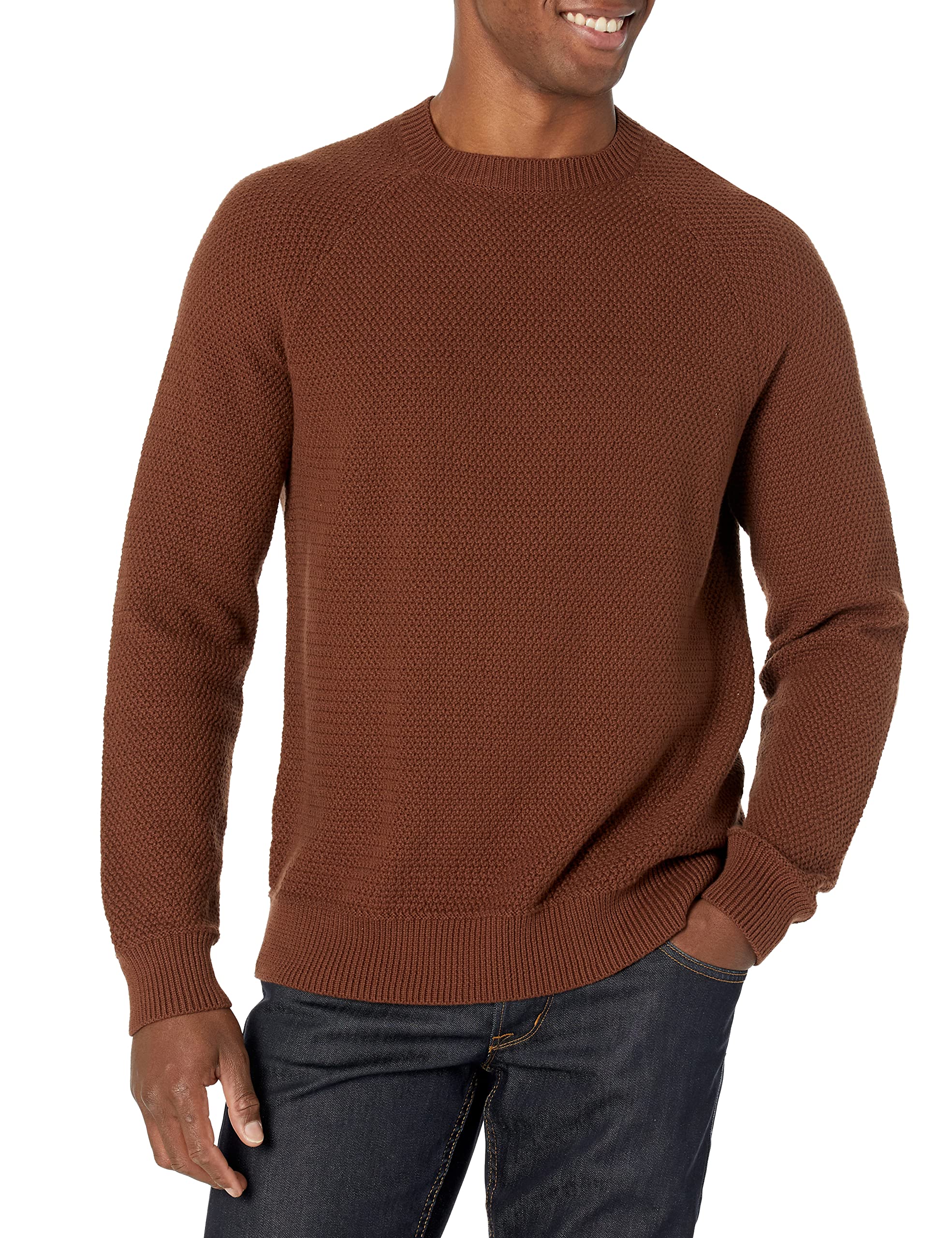 Photo 1 of Amazon Essentials Men's Oversized-Fit Textured Cotton Crewneck Sweater Deep Brown -- Size 2XL