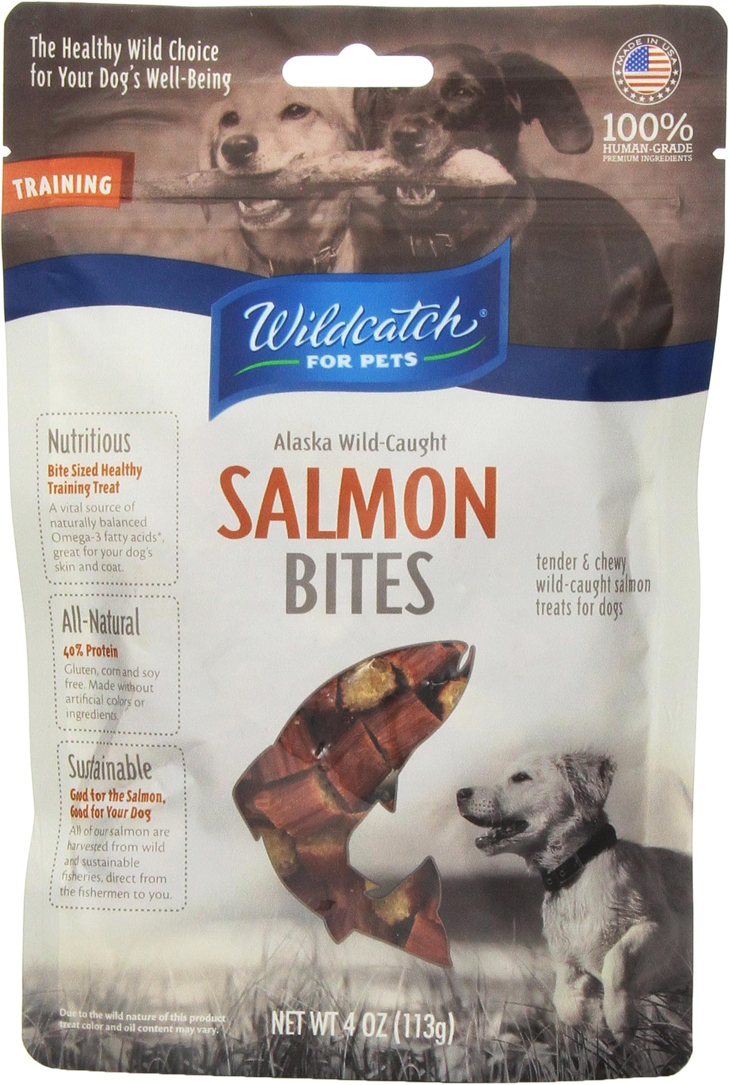 Wildcatch For Pets 0.35-Inch By .5-Inch Salmon Bites For Dogs, 4-Ounce