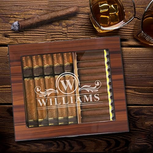 Miniatura 6 de The Wedding Party Store Caja de humidor de cigarros personalizada de alta calidad con higrómetro, humidificador y parte superior de cristal, caja de